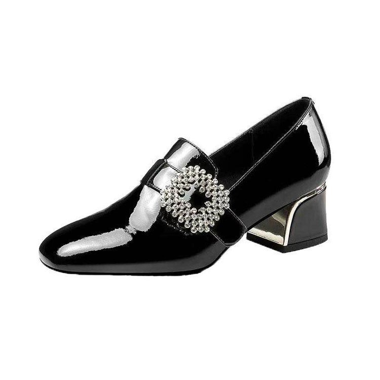 Women's versatile mid-heel chunky heel square toe shoes
