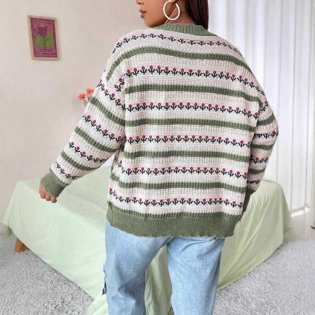 Retro Hollow All-match Flowers Floral Cute Sweater