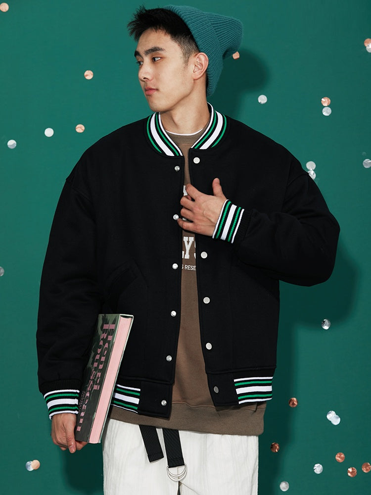Basic Solid Color Cotton Jacket American Color Blocking Plus Cotton Button Bomber Suit