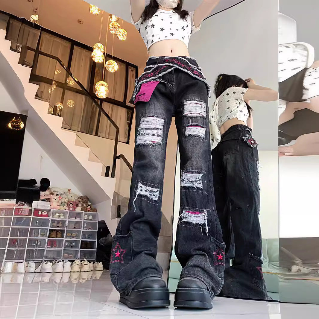 Ripped Flared Cowboybukser i High-Street-stil med Sleazy Chic Vibe