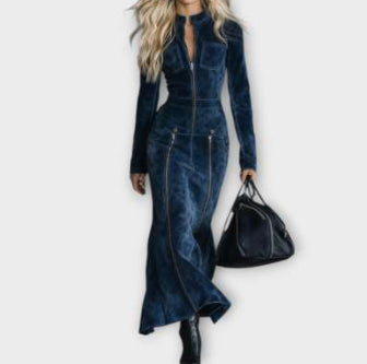 Womens Slim-Fit Vintage French-Style Dress