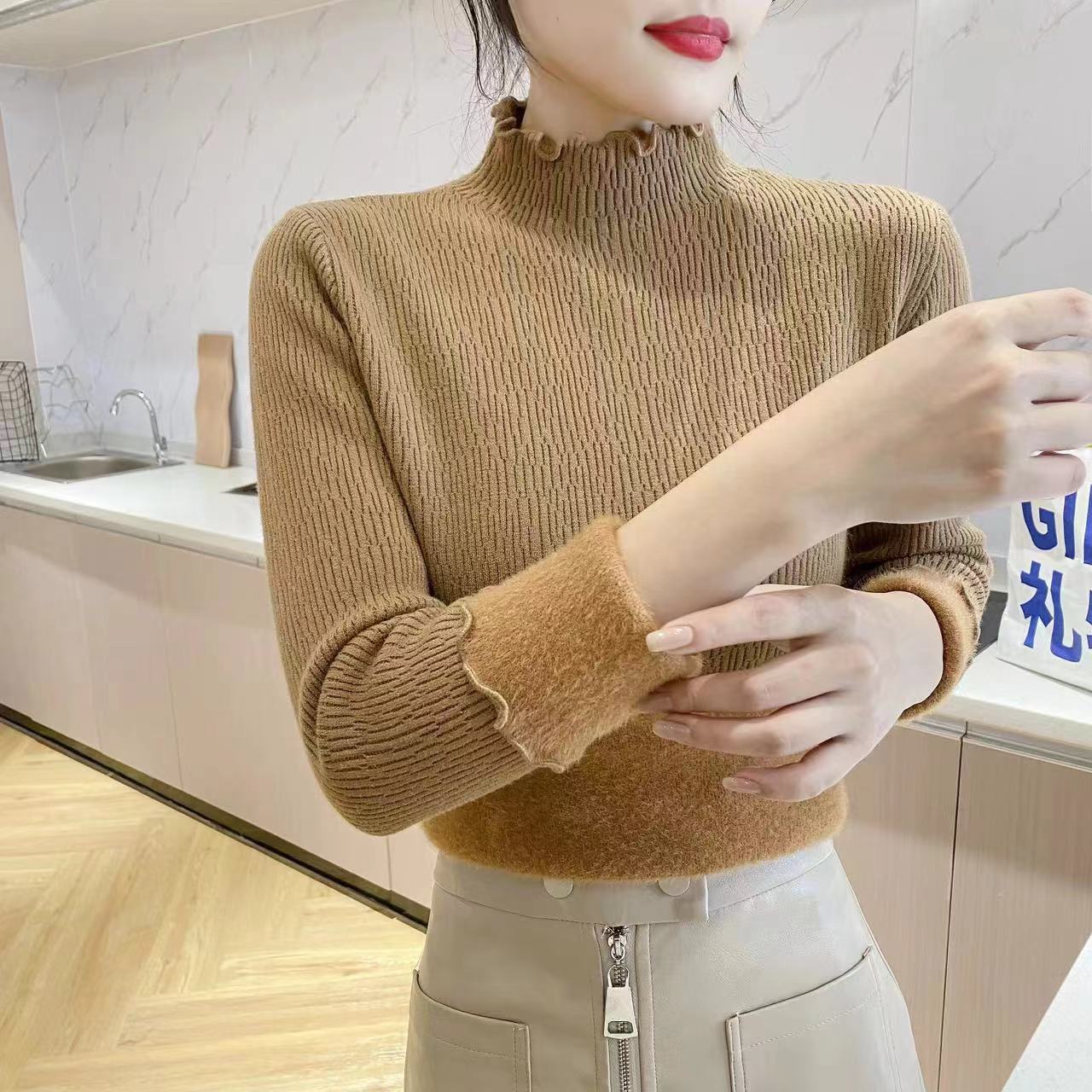 Single-layer Fleece-lined Fleece-lined Thickened Pattern Stringy Selvedge Undershirt