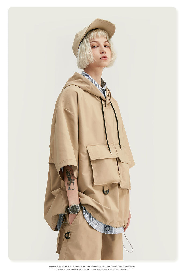 Suit hooded trench coat casual shorts overalls