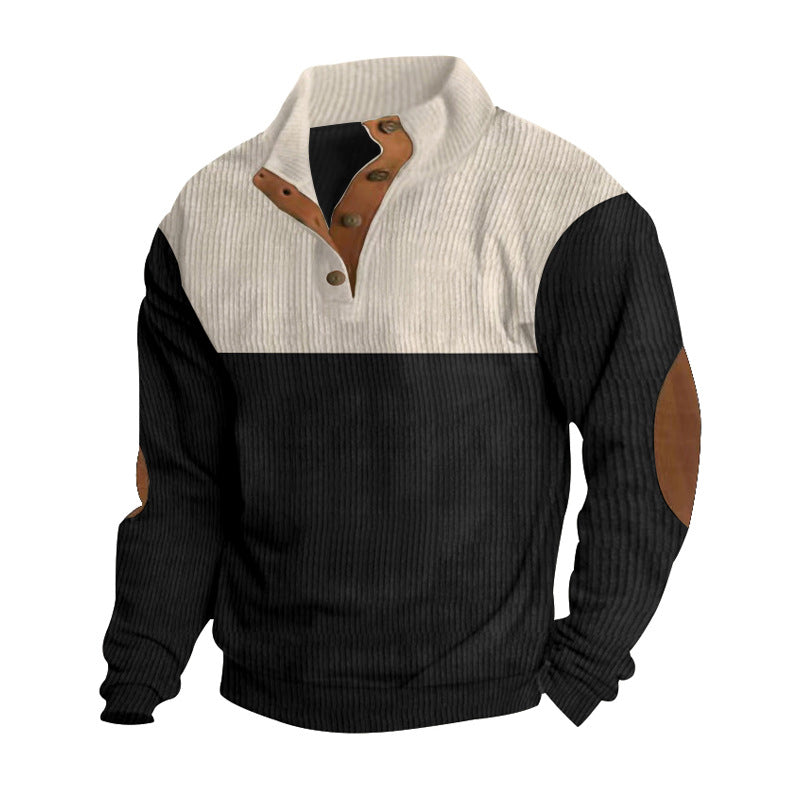 Men's Casual Button Half-open Stand Collar Coat Fashion Colorblock Sweater
