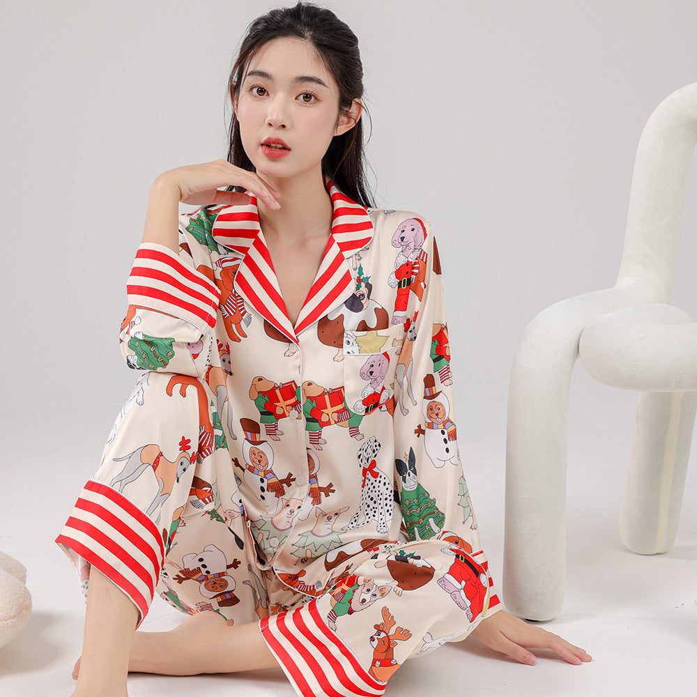 New Autumn Pajamas Women's Ice Silk Puppy Homewear