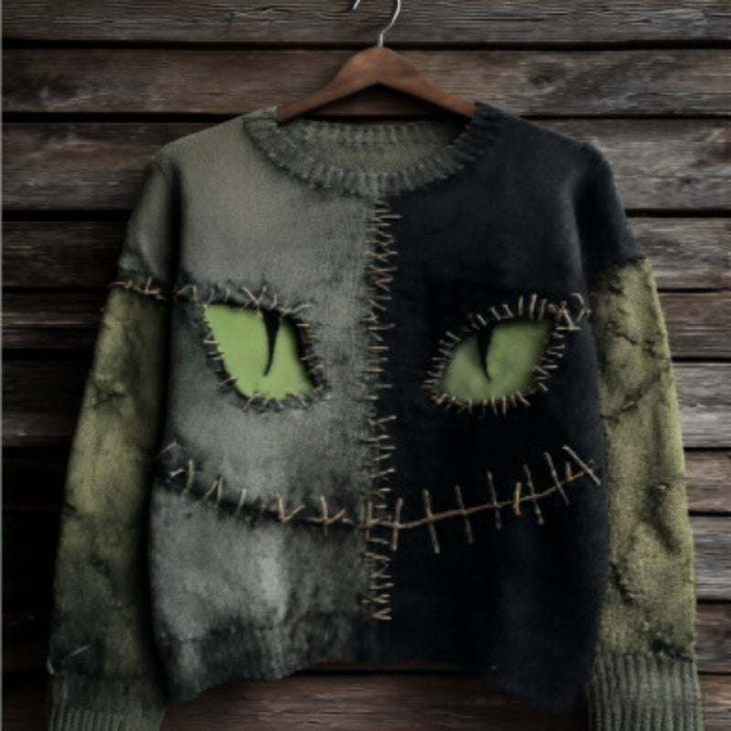Womens Halloween Printed Crew-Neck Sweater From Europe And The US