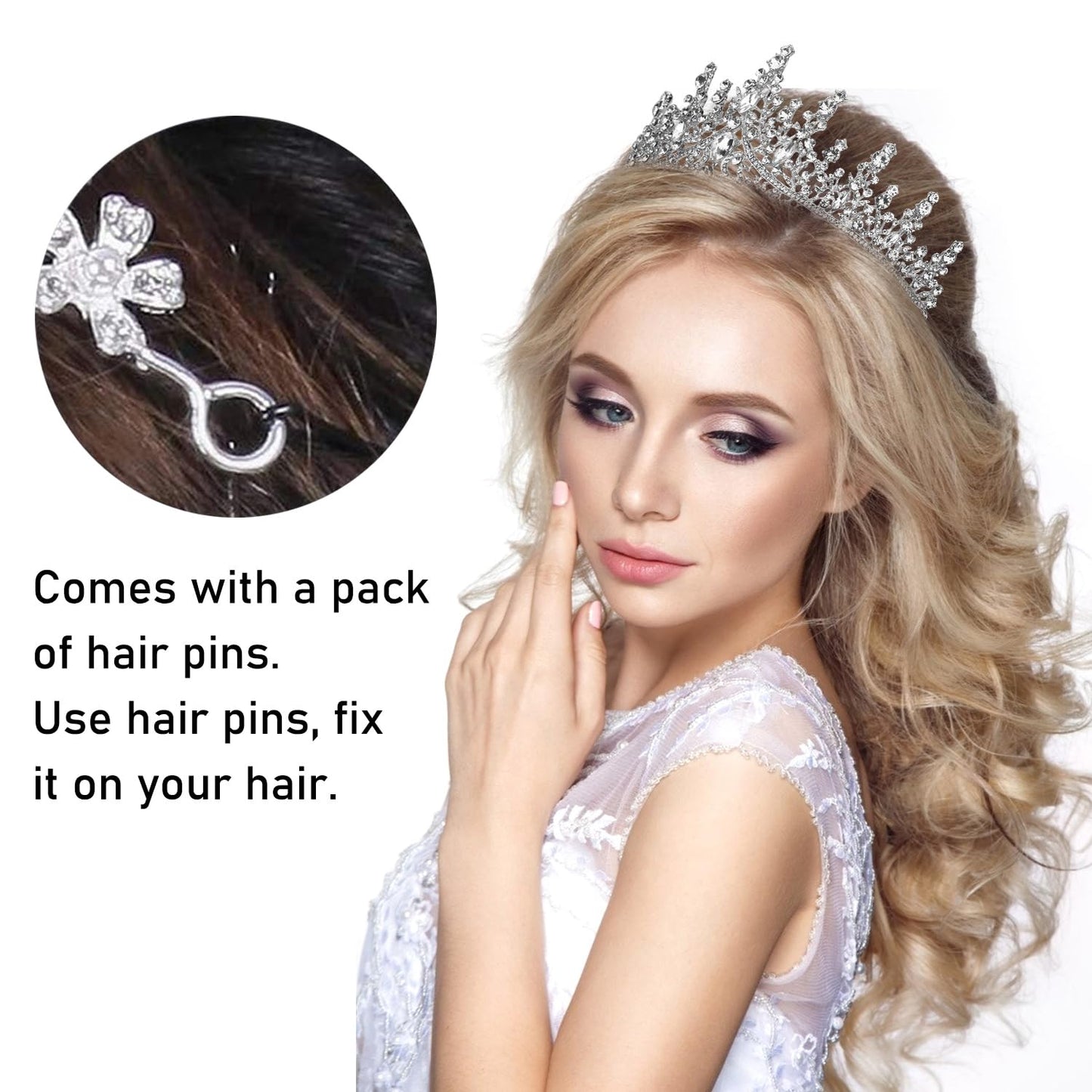 Silver Tiara and Crown for Women Crystal Queen Crowns Rhinestone Princess Tiaras for Girl Bride Wedding Hair Accessories for Bridal Birthday Party Prom Halloween Cos-Play Costume Christmas