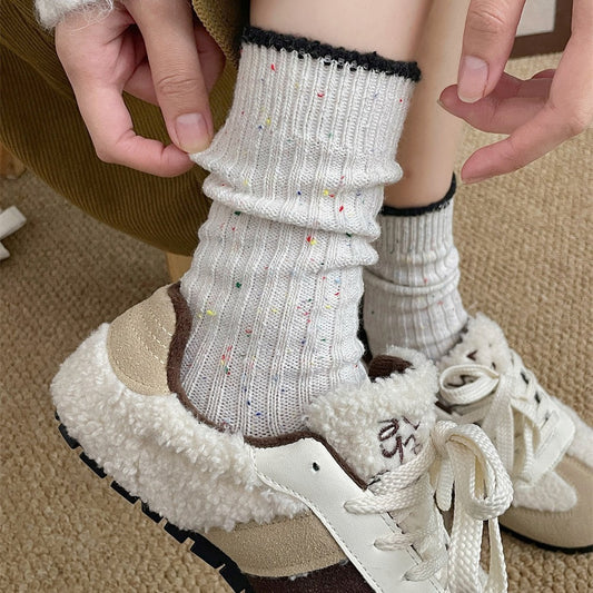 Womens Wool Knit Contrast-color Socks