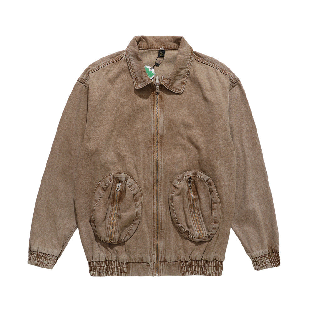 Heavy-duty Washed Distressed Back Letter Embroidered Denim Jacket