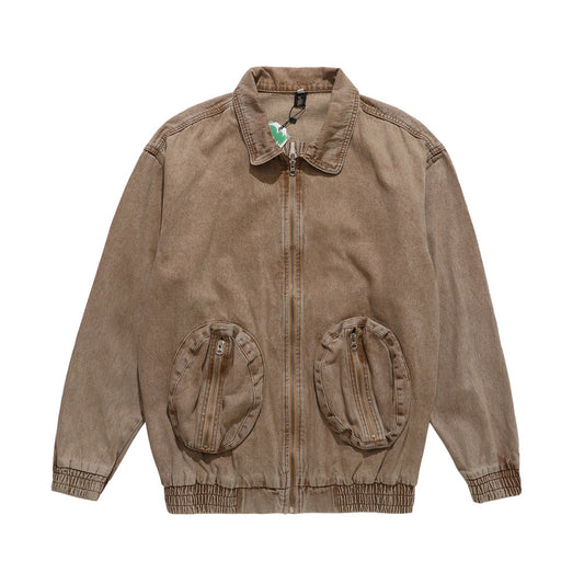Heavy-duty Washed Distressed Back Letter Embroidered Denim Jacket