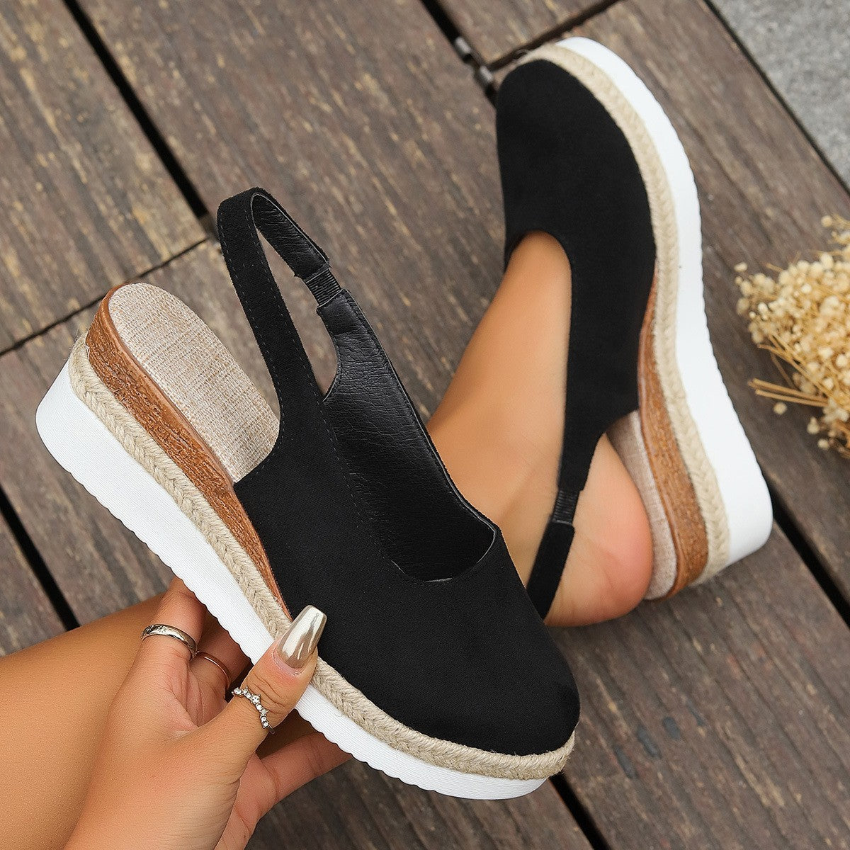 Solid Color Round Toe Women's Platform Plus Size Sandals