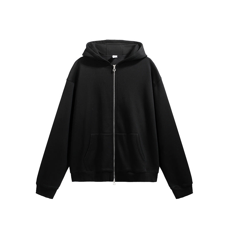 Flame Single-layer Fleece-lined Hooded Jacket Solid Color Double-headed Zipper Jacket