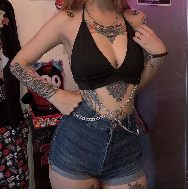 Lace Halter Top Hanger Chain Set