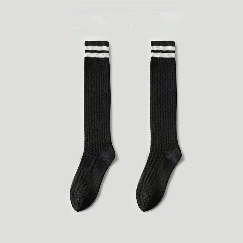 Japanese Hollow Calf Socks JK Style Black And White Simple Pile Socks