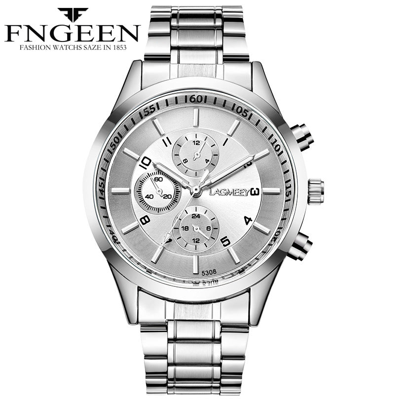 Korean students ultra-thin men's black steel belt sports luminous waterproof explosion three eyes, imitation six needle black watches