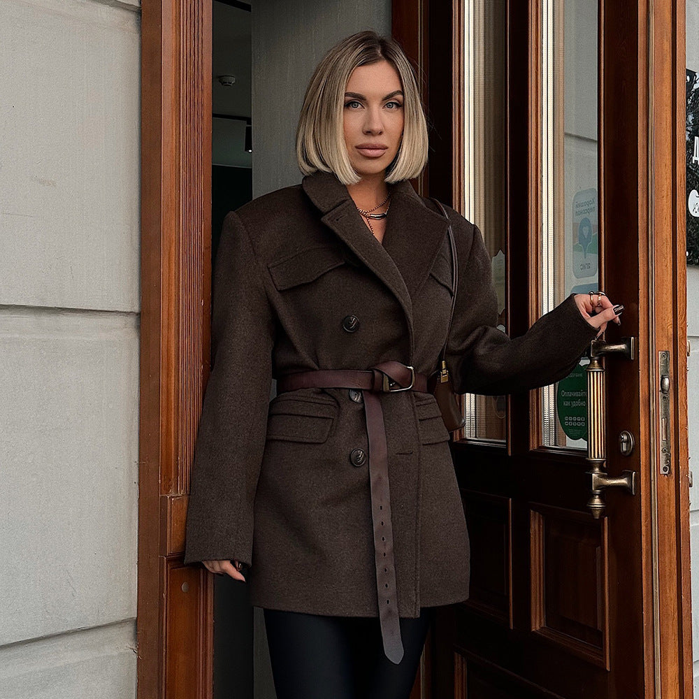 Women's Mid-length Double-breasted Coat British-style Jacket