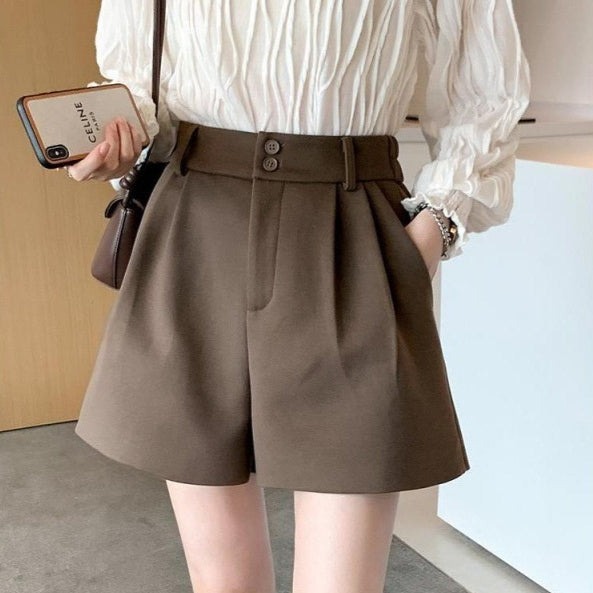 High-waisted Slimming A-line Versatile Quarter-length Wide-leg Base Pants