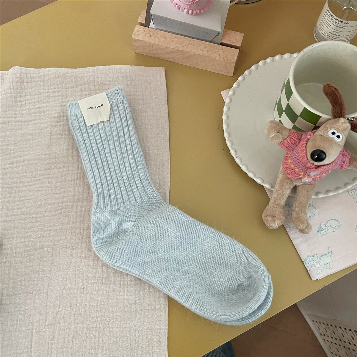 Solid-color Rabbit-fur Chunky Knit Thermal Socks