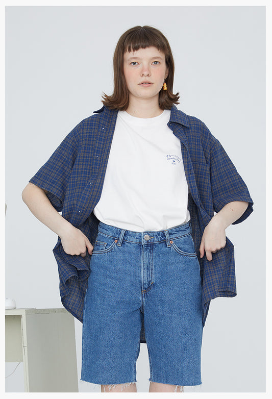 Square houlest original design raw denim shorts female high waist loose pants five pants new