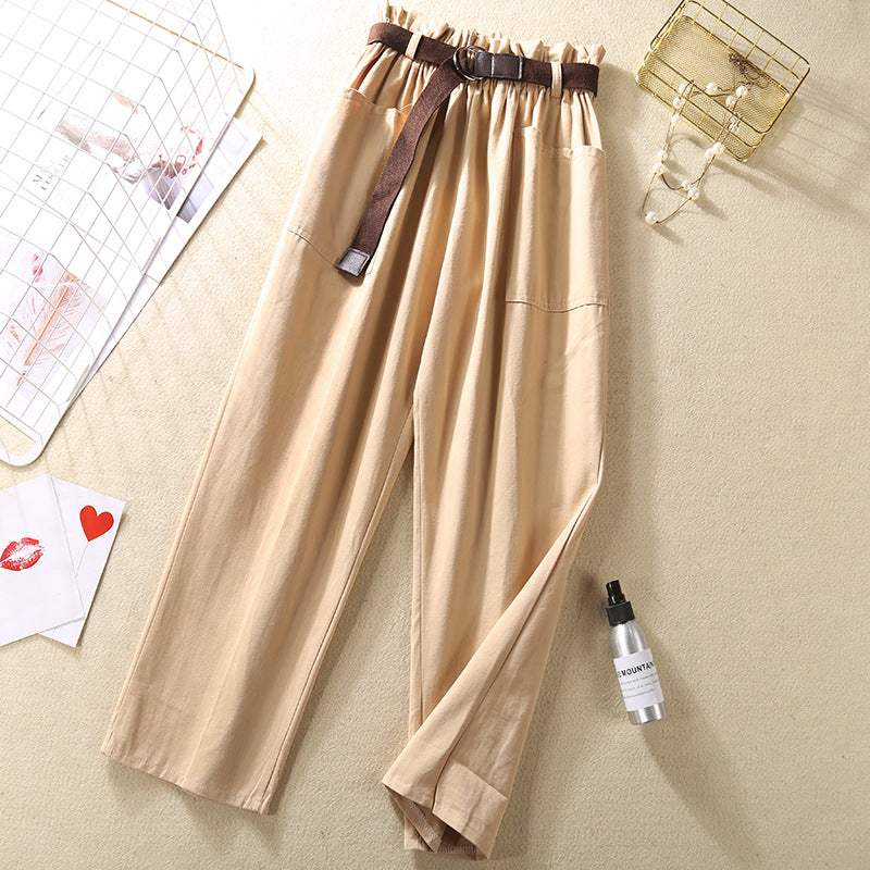 Flower bud elastic waist versatile casual pants