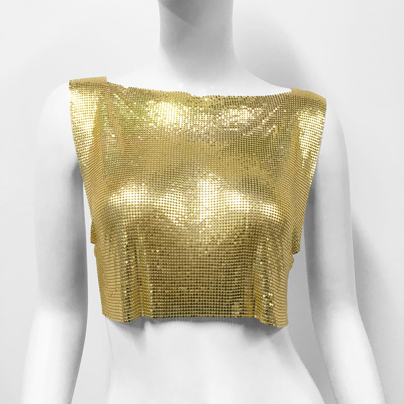 Summer Fashion Womens Metallic Halterneck T-shirt From Europe And The US