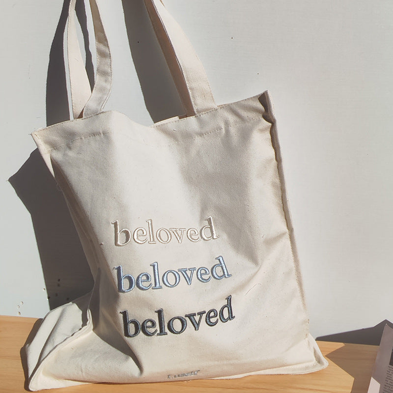 Women's Embroidered Letters Large Capacity Canvas Bag