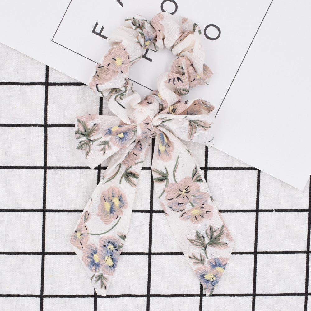 Small floral ponytail long streamer hair band