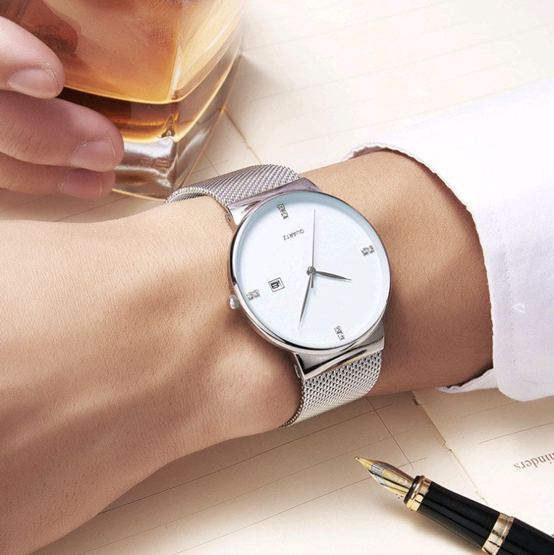 Ultra-thin diamond scale simple business men's sports quartz mesh with waterproof watch