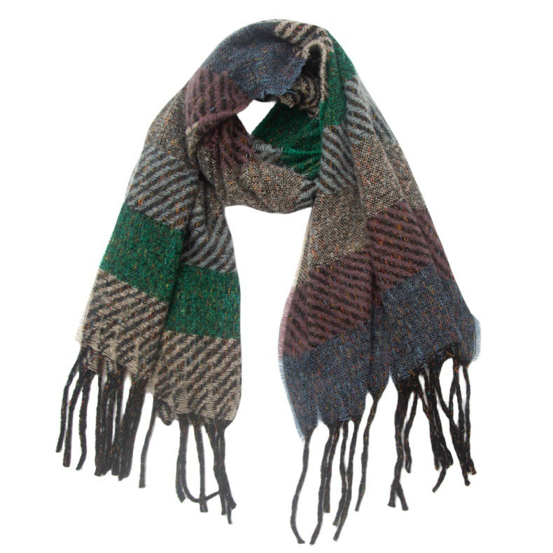 European And American Men's Women's Neck Warmer Striped Tassel Scarf