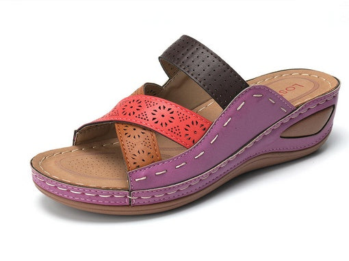 Large Size Women Casual Cross belt Hollow Color Stitching Slippers