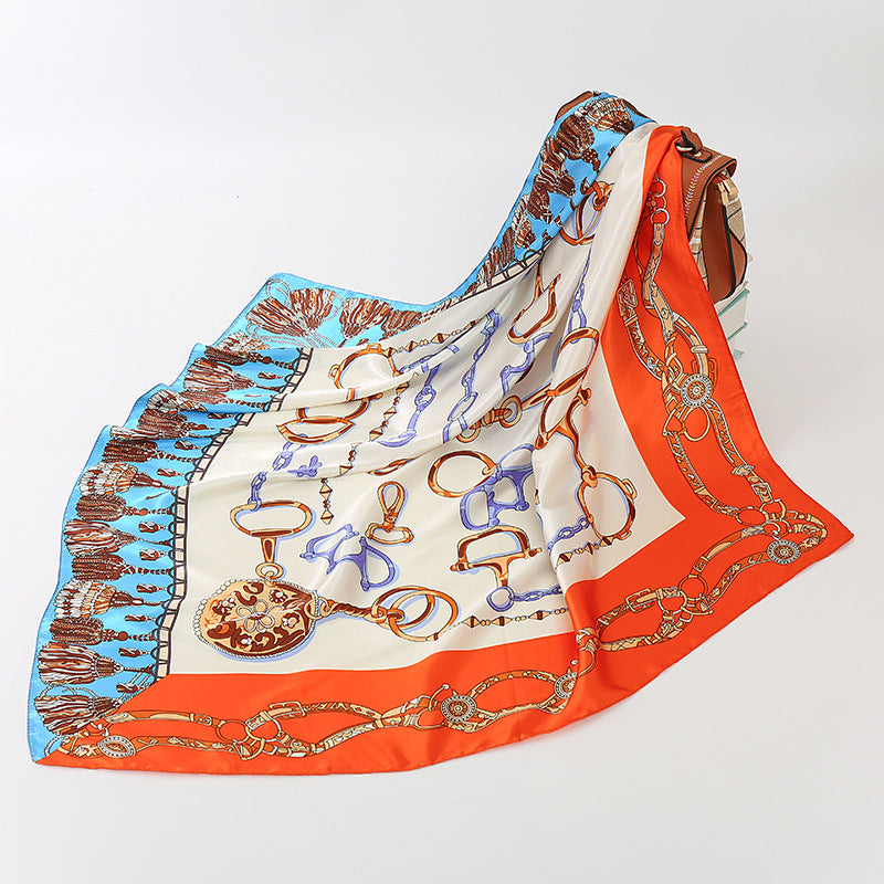 Horseshoe Buckle Stitched Fringed Print Scarf Women's Headscarf