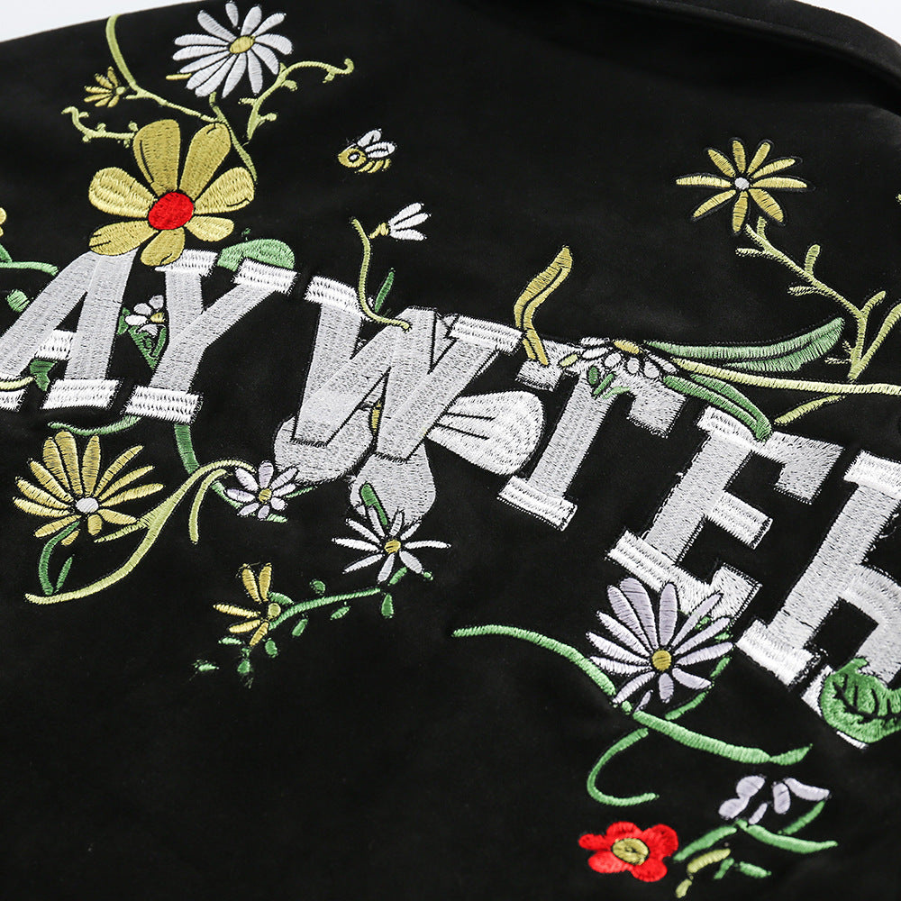 Letter Floral Embroidered Jacket For Men And Women