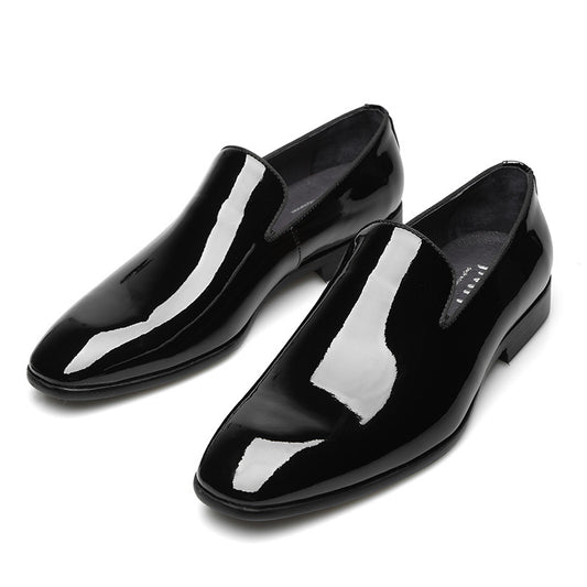 One Pedal Bright Leather Round Hood Feet British Trend Patent  Men's Shoes