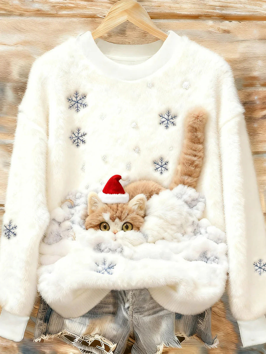 Digital Printed Flannel Christmas Women's Crew-Neck Sweater 3D