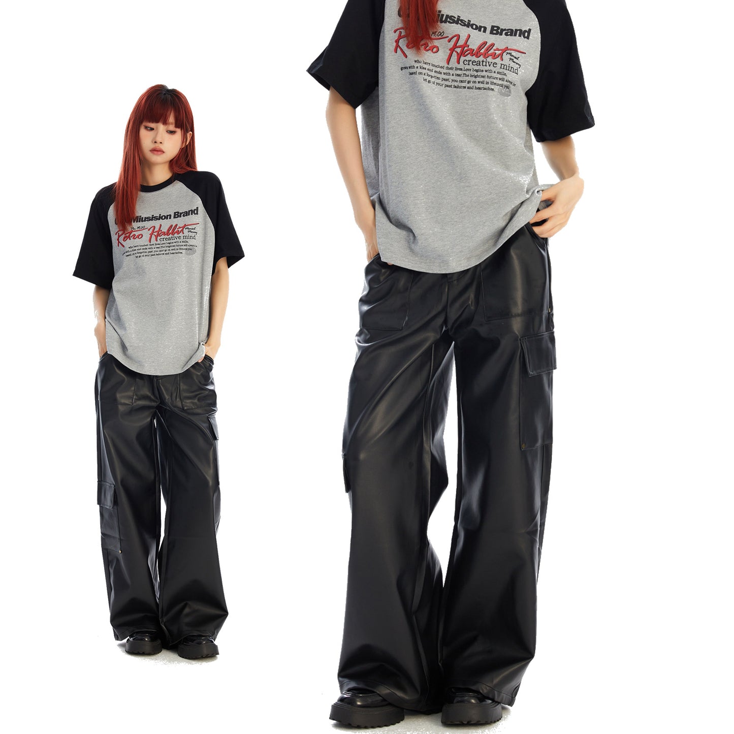 Niche Design Leather Pants Loose Wide Leg Pants