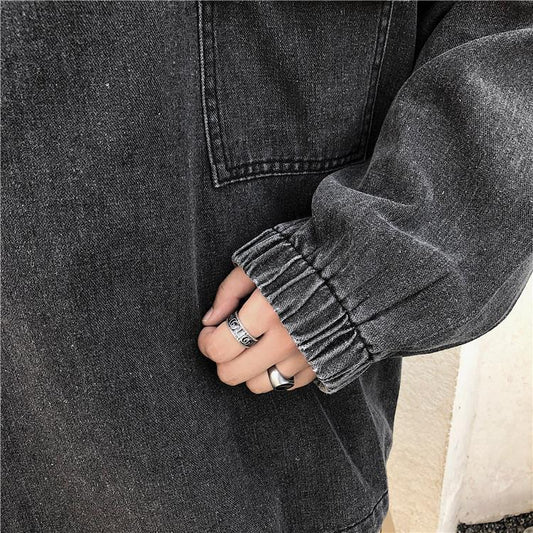 Stand Collar Jacket Men's Washed Denim Sweatshirt