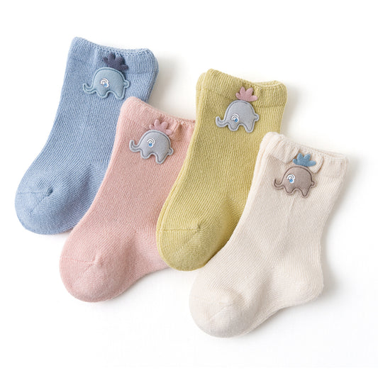 Cartoon Baby Elephant Socks In Tube Solid Color Cotton