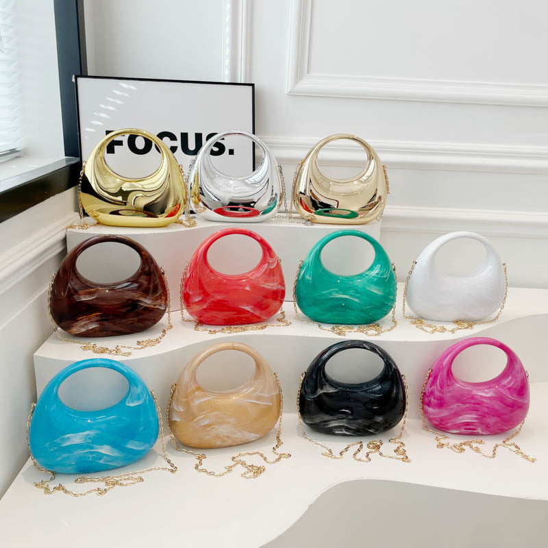 Womens Evening Handbag With A Moon-shaped Underarm Design  Acrylic Box Bag,