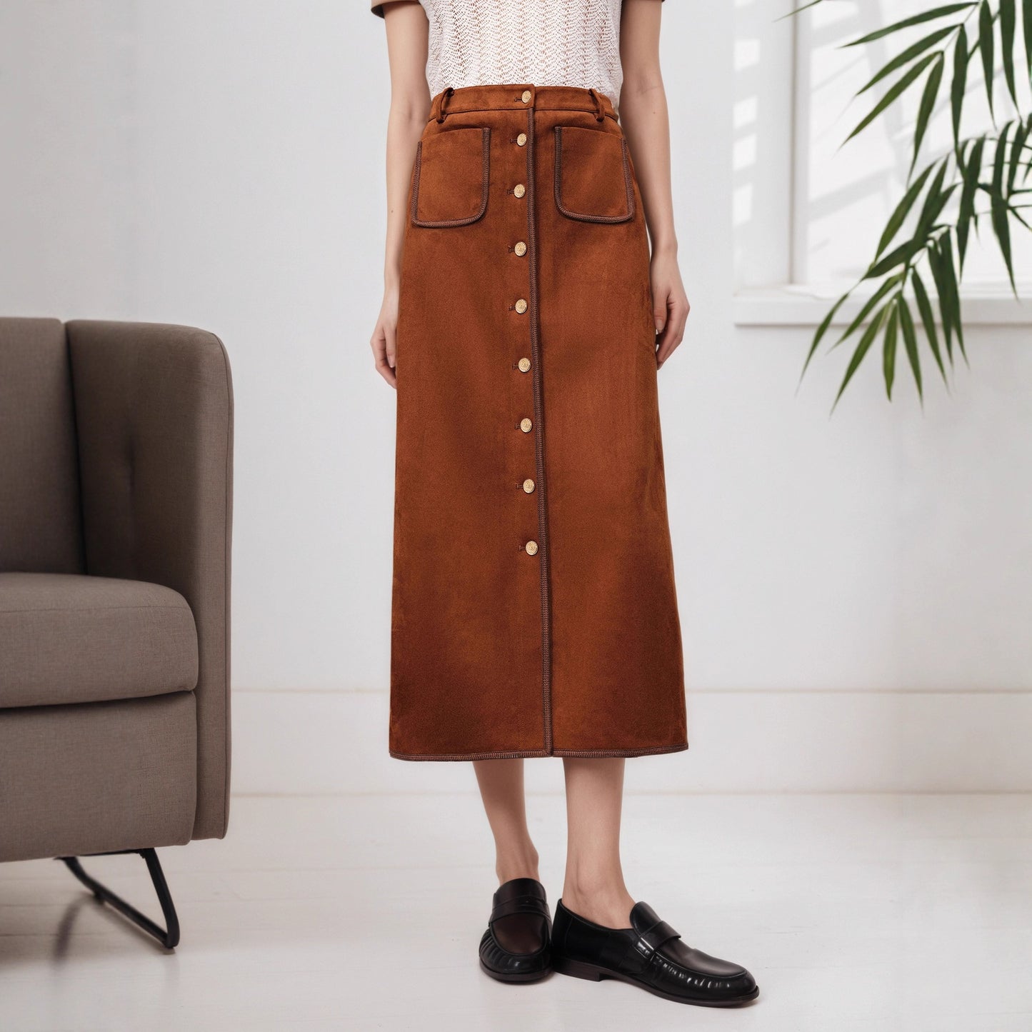 Women's Single-breasted High-waist Classic Fashionable Skirt