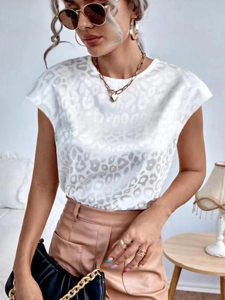 Womens Relaxed-fit Satin Short-sleeve Top