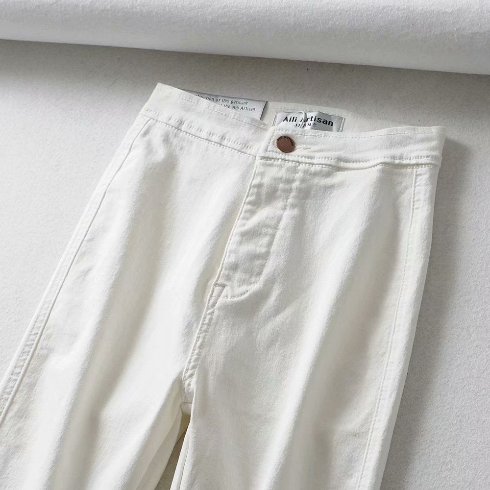 Black and White Slim High-Waist Stretch Five-Point Pants