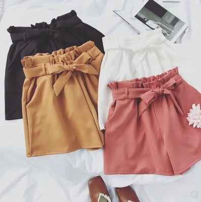 Summer Korean Bow Tie Shorts Loose slimming high waist wide leg pants hot pants