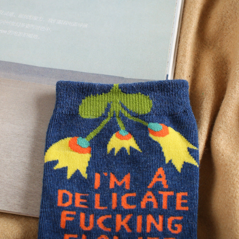 Female vine flower cotton long socks