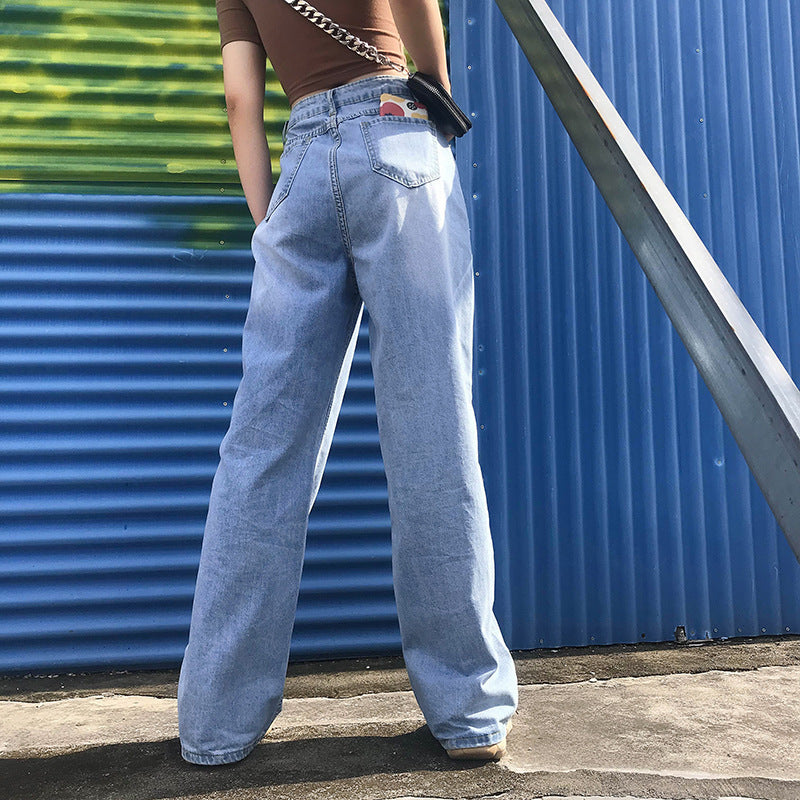 Wide-leg casual straight-leg jeans plus size mopping pants