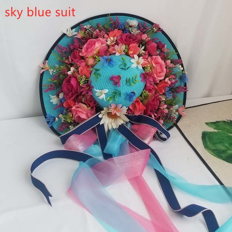 Ladies Fashion Raffia Purple Flower Straw Hat