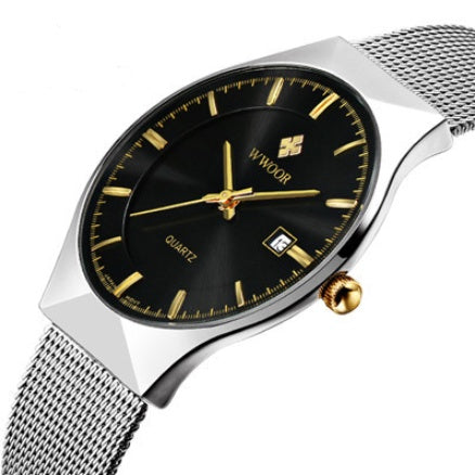 Watch men's net with quartz watch calendar waterproof simple men's watch