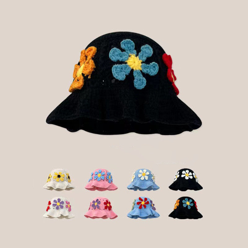 Women's Retro Versatile Handmade Yarn Flower Knitted Hat And Cap