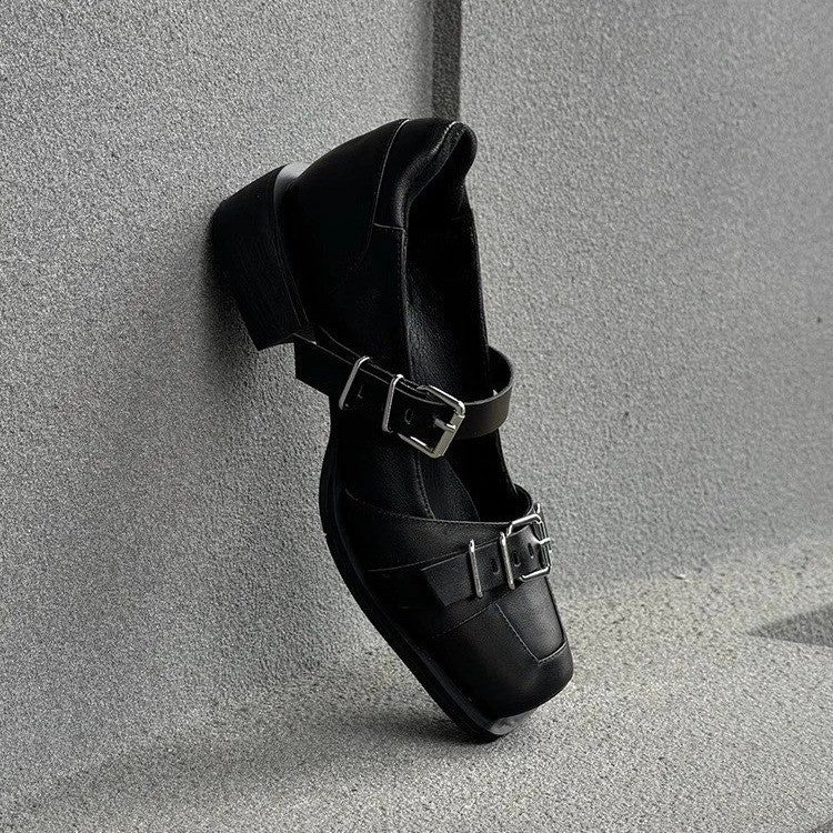Women's Niche Round Toe Shallow Mouth Summer Leather Shoes