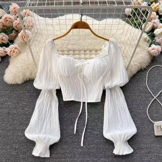 Bow-tie-cinched Figure-hugging Long-sleeve Top