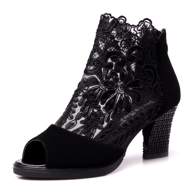 Thick and breathable lace high heels